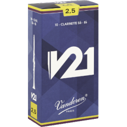 Vandoren V21 Bb Clarinet Reed, Strength 2.5, Box of 10 