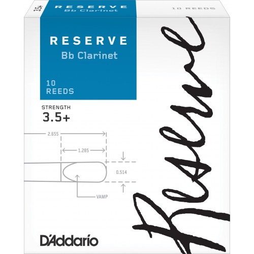 D'Addario Reserve Bb Clarinet Reed, Strength 3.5+, Box of 10