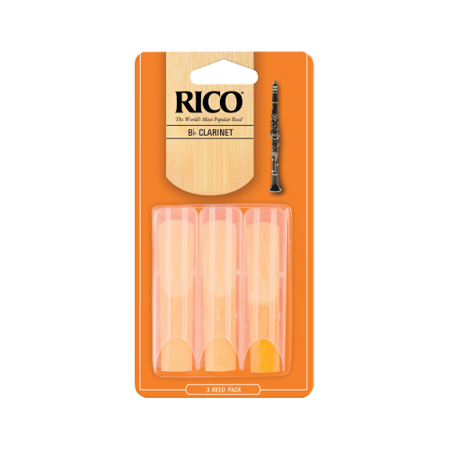 Rico Orange Bb Clarinet Reed, Strength 2.5 (Unfiled Cut), Box of 3