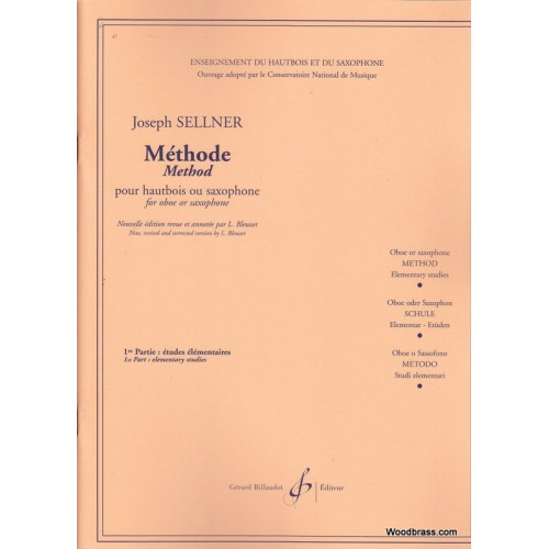 Billaudot Oboe Learning Book "Méthode Études Élémentaires" - J. Sellner, Volume 1 (French)